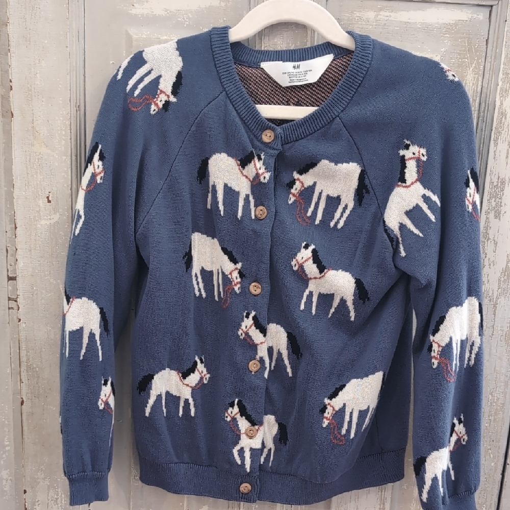 NWOT H&M Blue Horse Pattern Cardigan